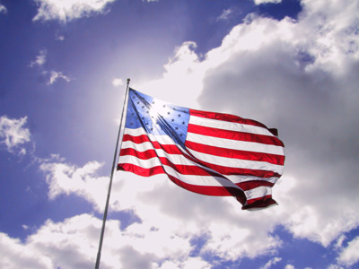 United States of America flag in the sun